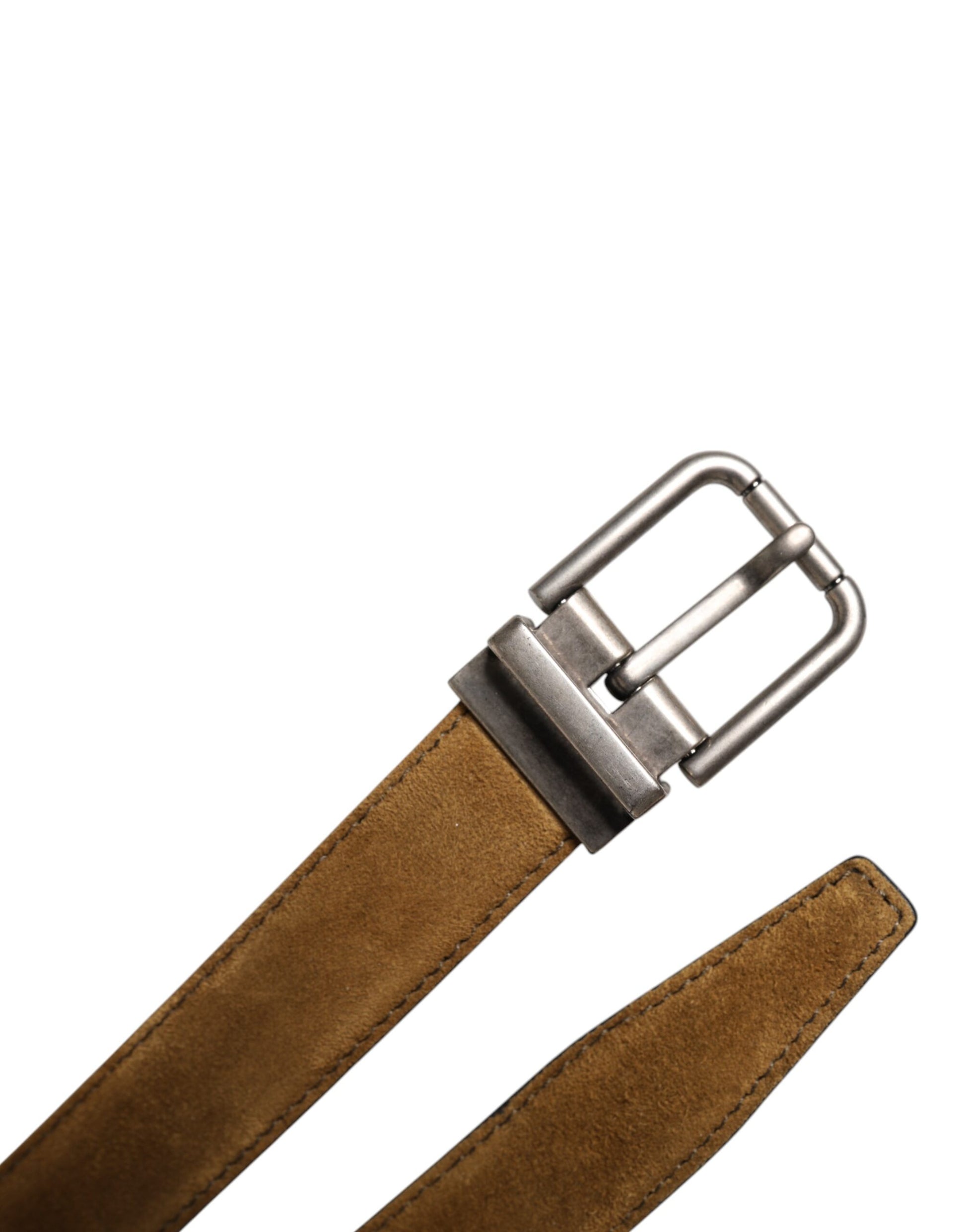 Dolce & Gabbana Brown Velvet Leather Logo Buckle Belt