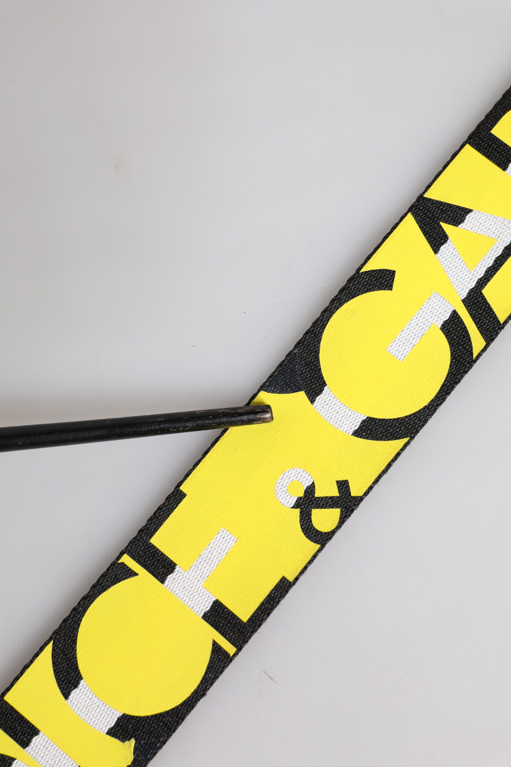 Dolce & Gabbana Black Yellow Logo Striped Metal Buckle Belt