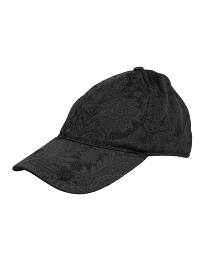 Dolce & Gabbana Black Floral Jacquard 6 Panels Baseball Cap