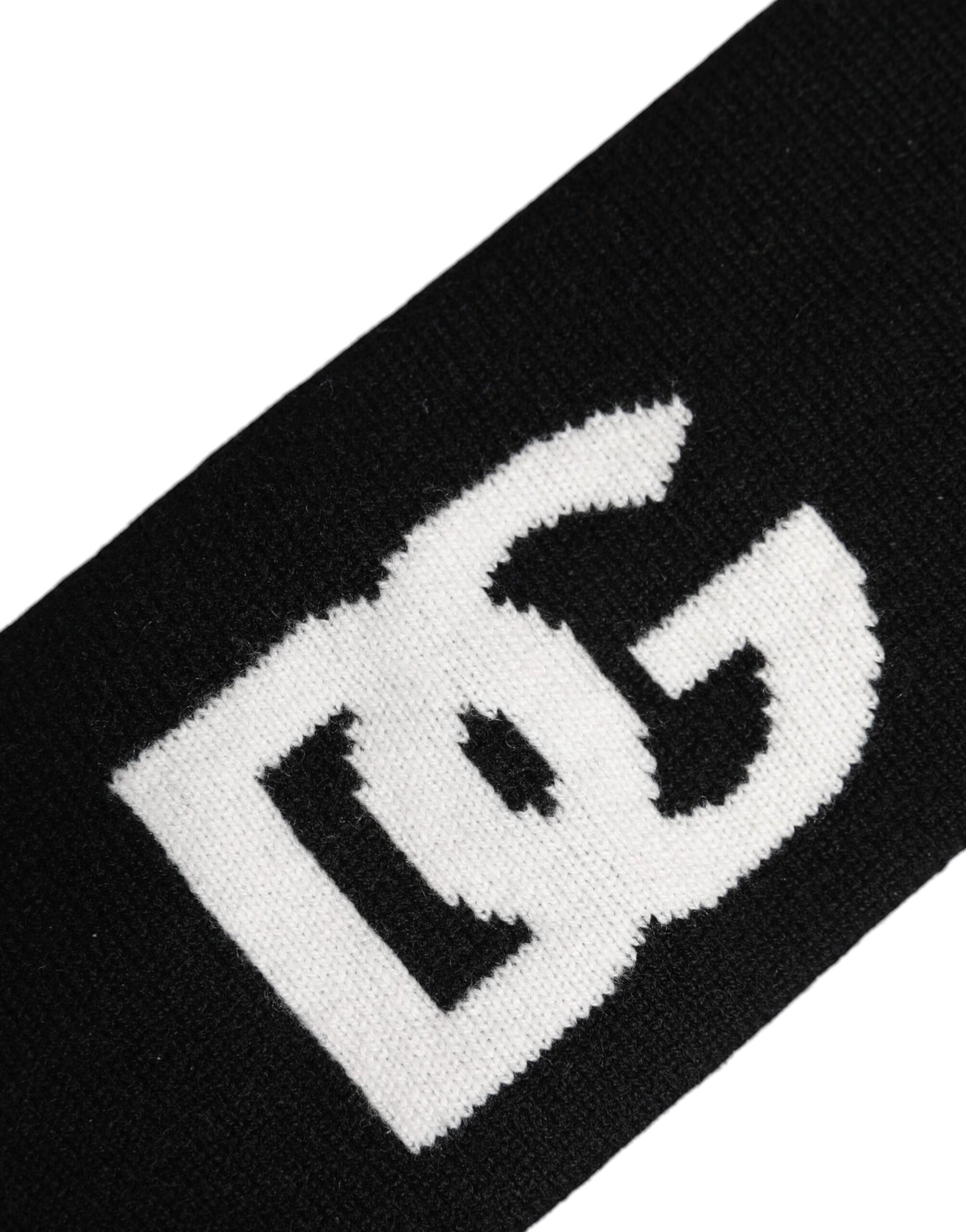 Dolce & Gabbana Black White DG Cashmere Knitted Headband Hat