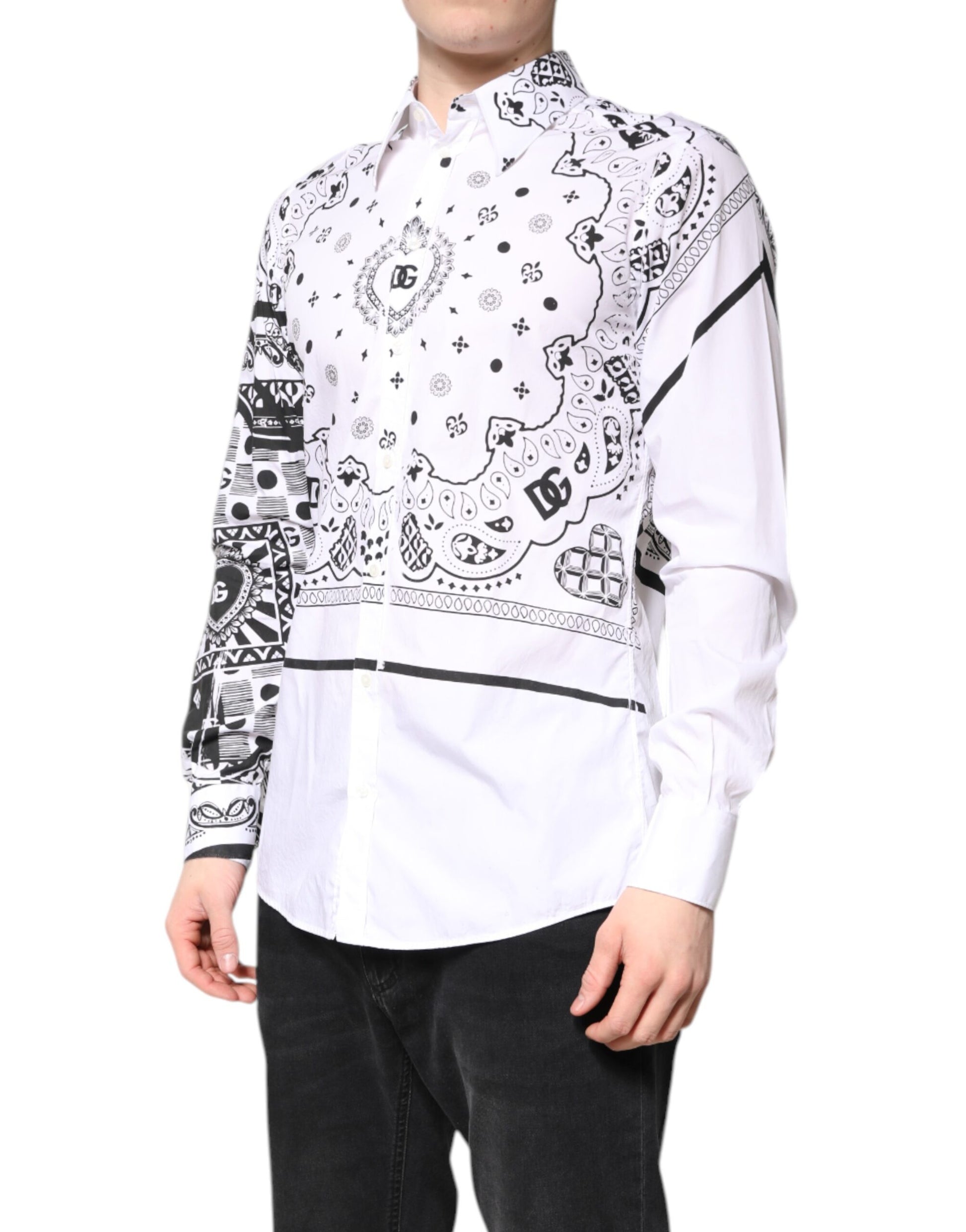Dolce & Gabbana White Black Bandana MARTINI Men Dress Shirt