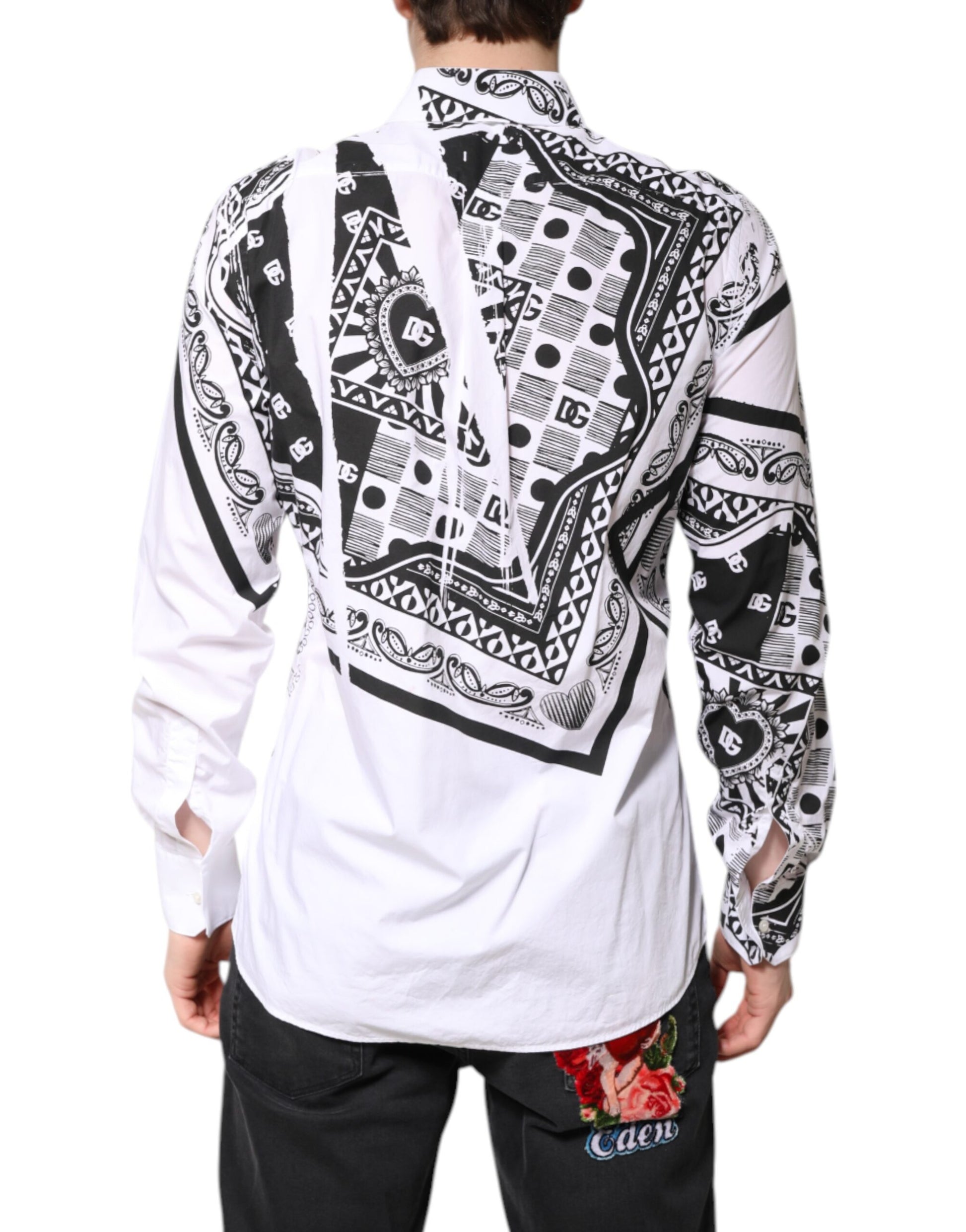 Dolce & Gabbana White Black Bandana MARTINI Men Dress Shirt
