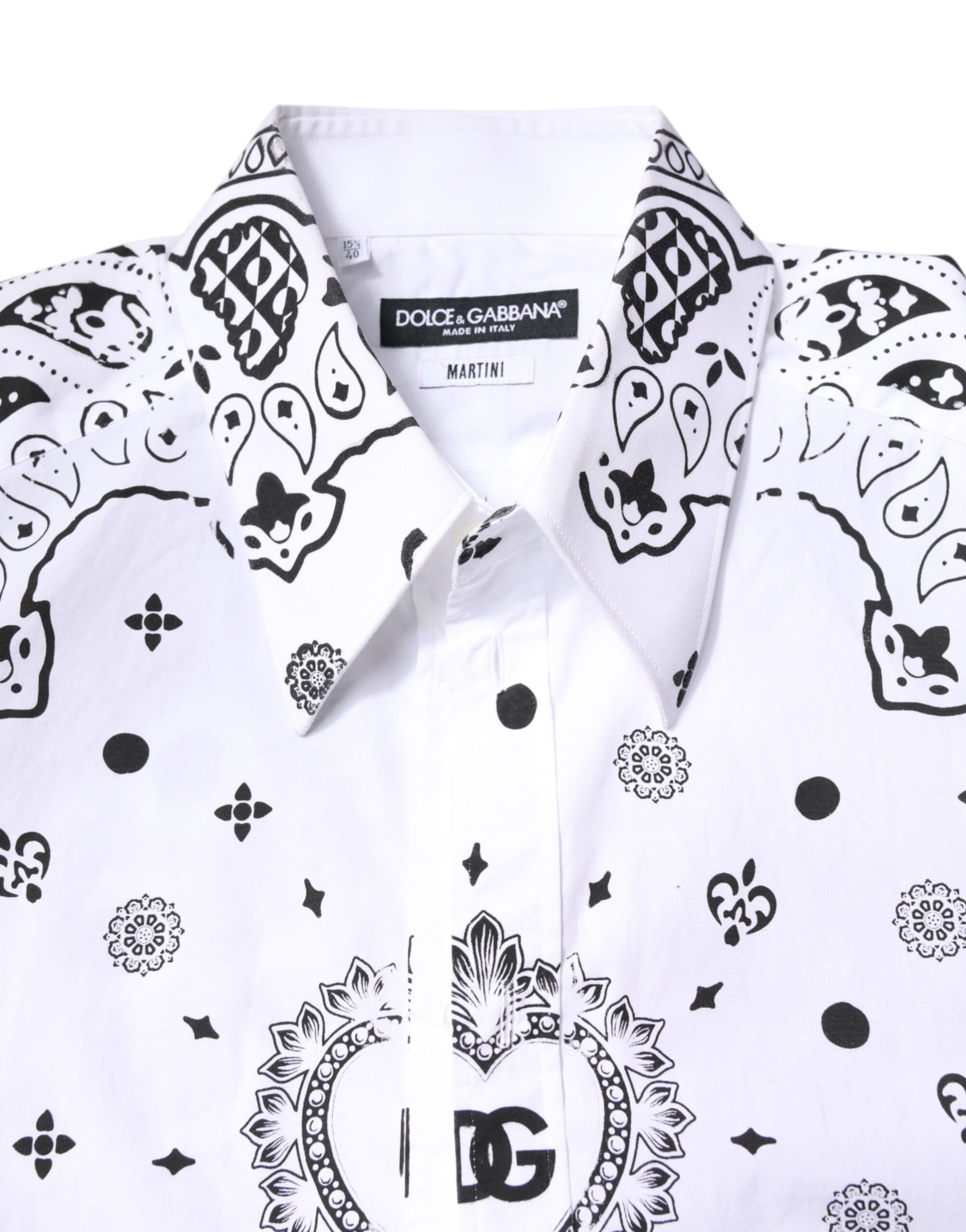 Dolce & Gabbana White Black Bandana MARTINI Men Dress Shirt