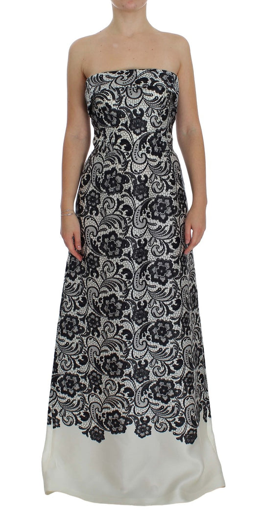 Dolce & Gabbana Elegant Silk Lace Corset Maxi Dress in Black/White