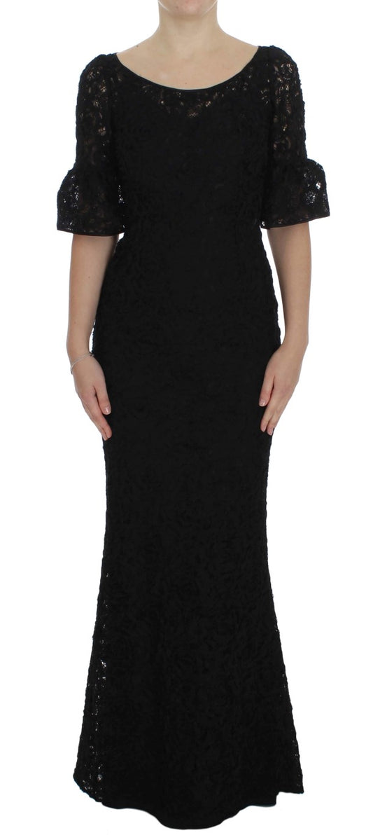 Exquisite black floral lace Dolce & Gabbana maxi dress with silk lining