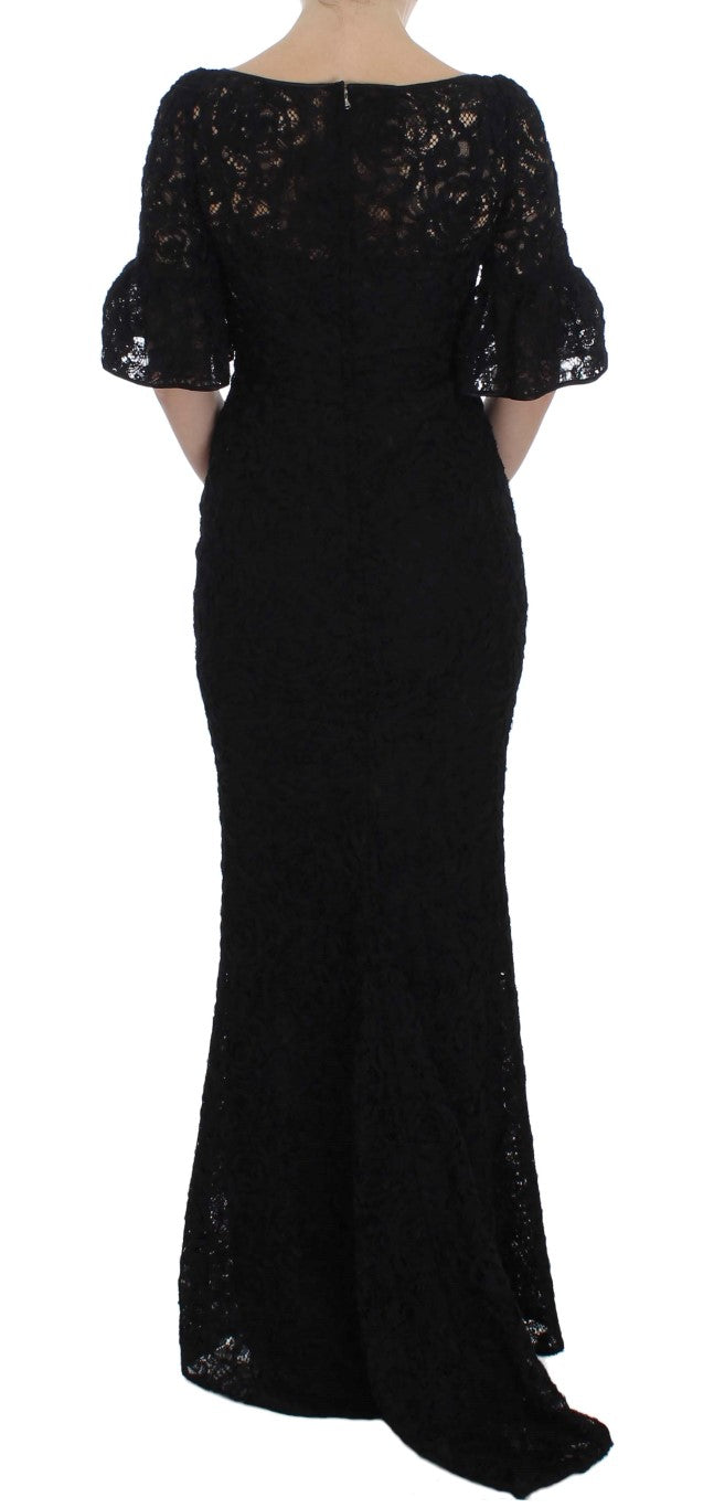Italian crafted black lace dress with high-end stretch silk lining