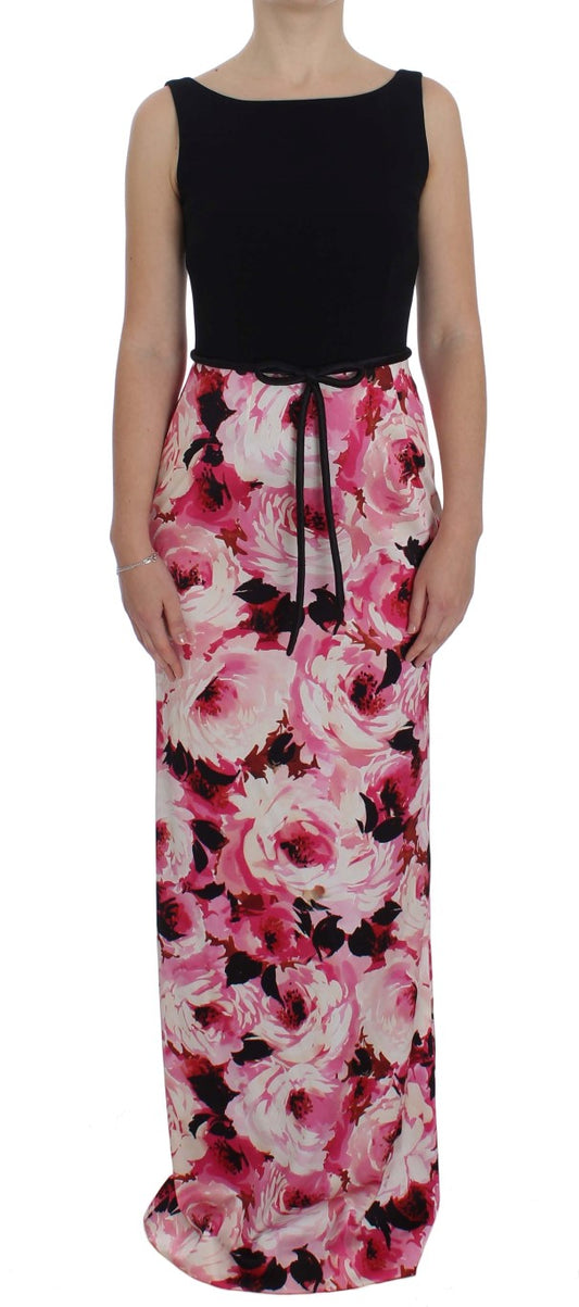 Dolce & Gabbana Floral Elegance Sheath Long Dress in black with pink floral prints