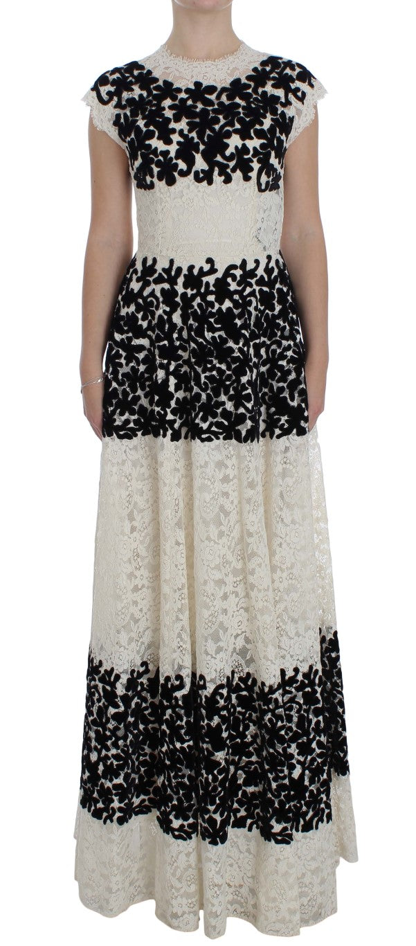 Dolce & Gabbana Elegant Floral Lace Cap Sleeve Maxi Dress in Multicolor