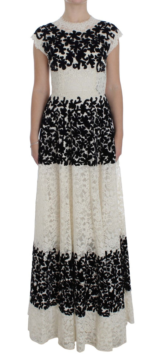 Dolce & Gabbana Elegant Floral Lace Cap Sleeve Maxi Dress in Multicolor