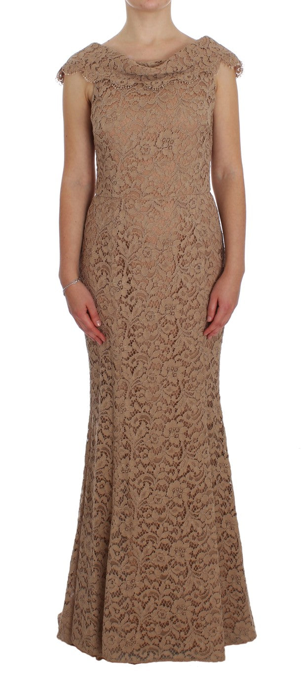 Dolce & Gabbana Elegant Pink Floral Lace Maxi Dress 