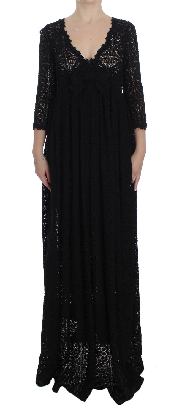 Dolce & Gabbana Elegant Floral Ricamo Maxi Dress with intricate embroidery and flowing silhouette for special occasions