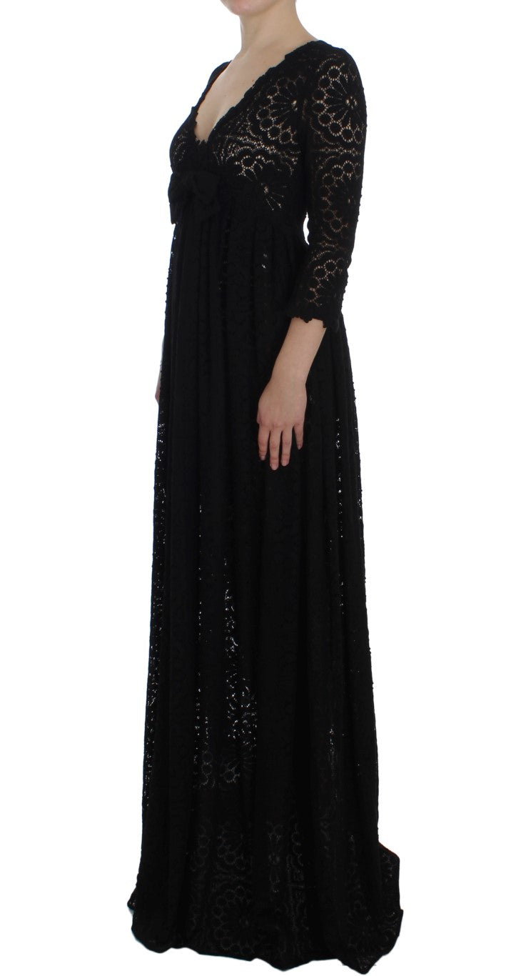 Dolce & Gabbana Elegant Floral Ricamo Maxi Dress with intricate embroidered detailing and a flattering silhouette