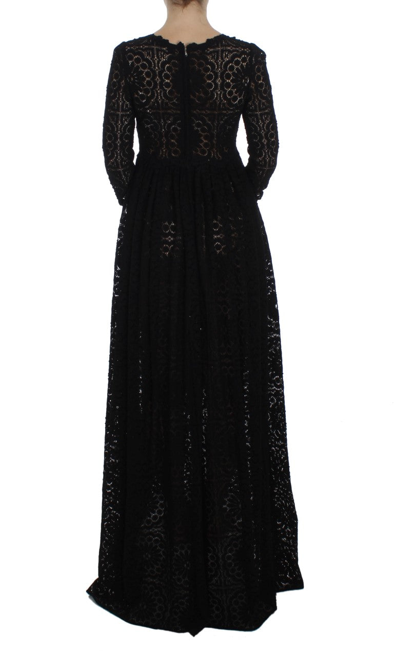 Dolce & Gabbana Elegant Floral Ricamo Maxi Dress with intricate floral embroidery and flowing silhouette