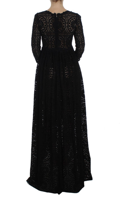 Dolce & Gabbana Elegant Floral Ricamo Maxi Dress with intricate floral embroidery and flowing silhouette