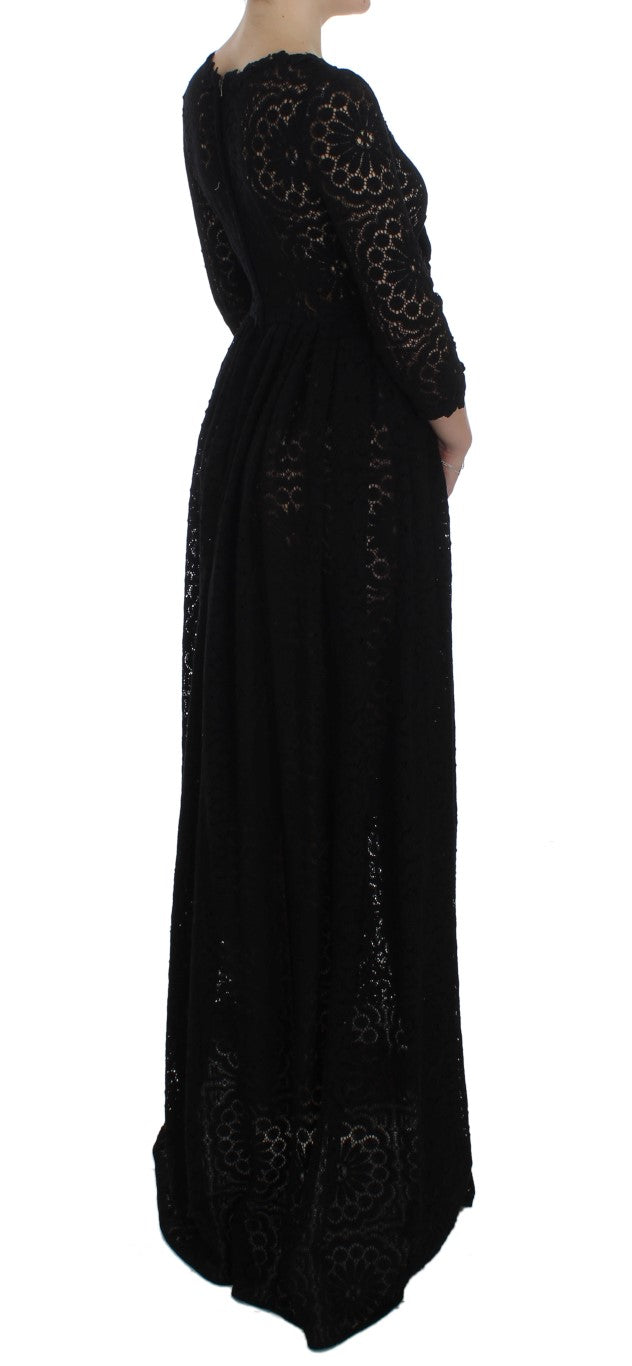 Dolce & Gabbana Elegant Floral Ricamo Maxi Dress in luxurious silk fabric with intricate floral embroidery and a flattering floor-length silhouette
