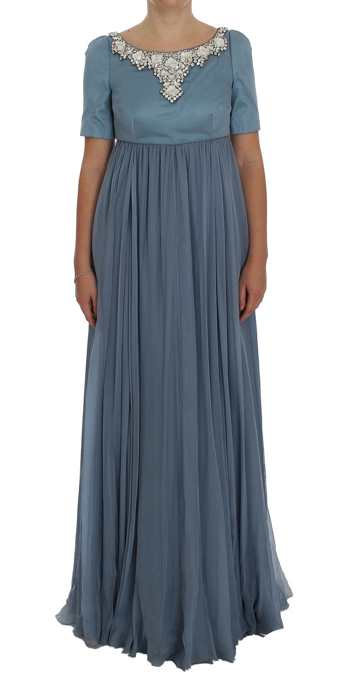 Dolce & Gabbana Elegant Crystal-Embellished Silk Gown in radiant blue