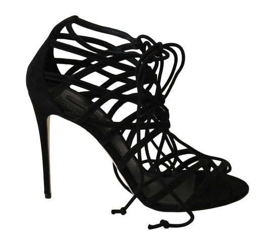 Elegant black suede gladiator stilettos from Dolce & Gabbana 