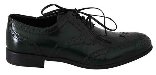 Dolce & Gabbana Elegant Green Brogues Oxford Wingtip Flats in 100% Leather Made in Italy