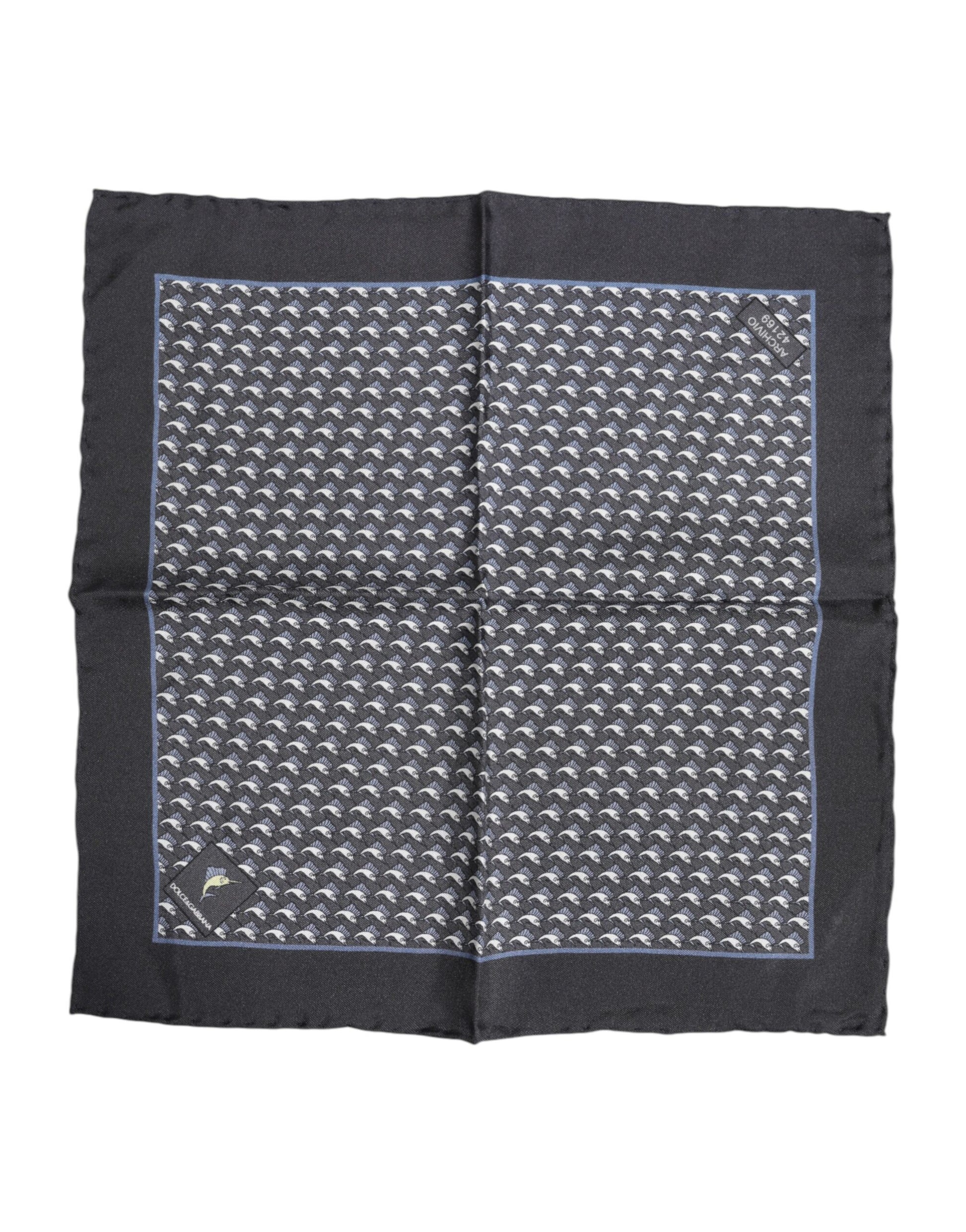 Dolce & Gabbana Black Fish Print Silk Square Men Foulard Scarf