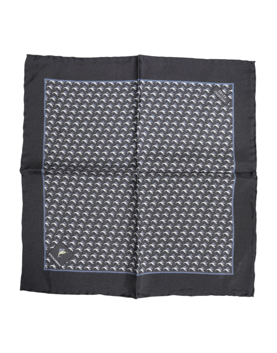 Dolce & Gabbana Black Fish Print Silk Square Men Foulard Scarf
