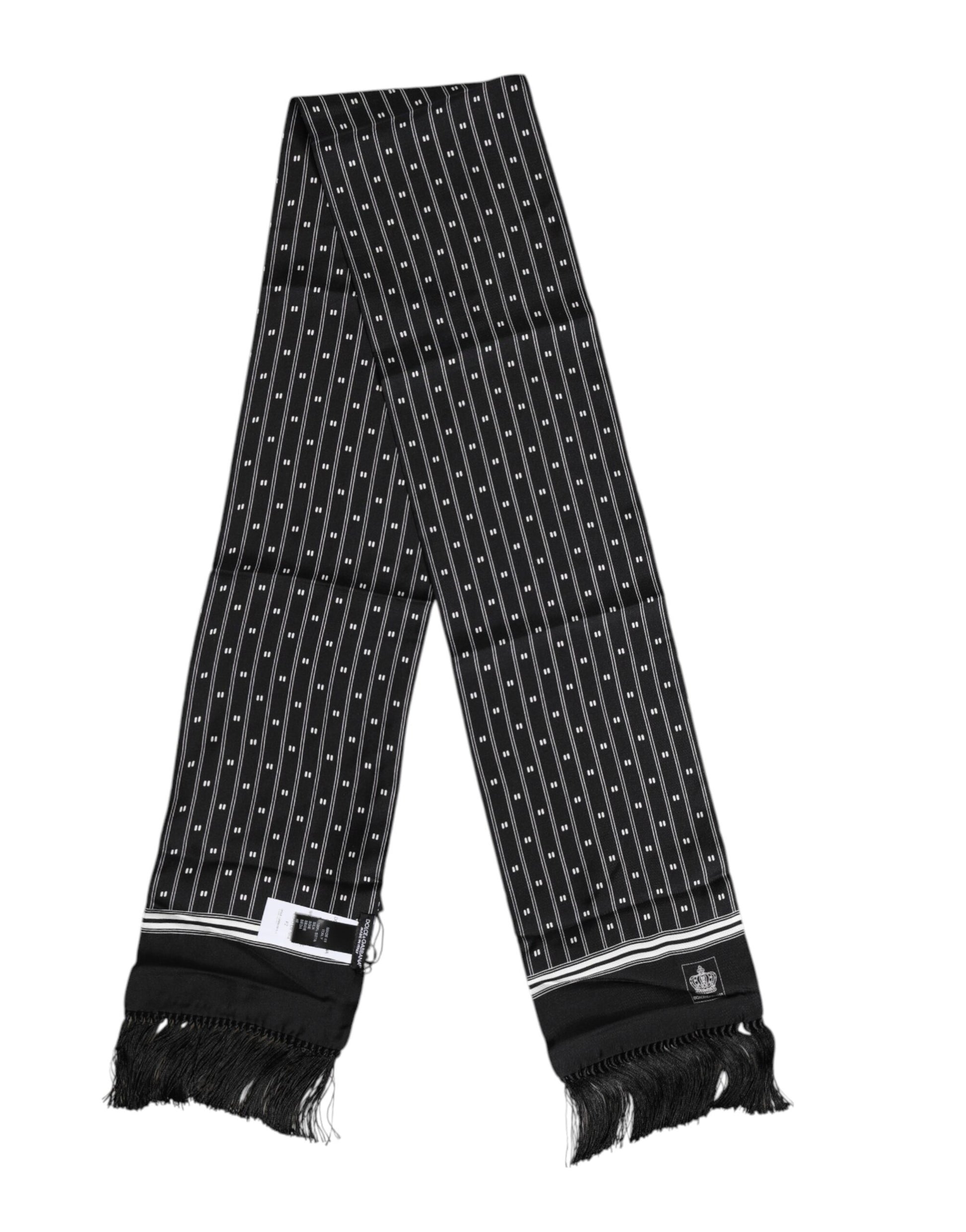 Dolce & Gabbana Black Silk Printed Fringes Men Foulard Scarf