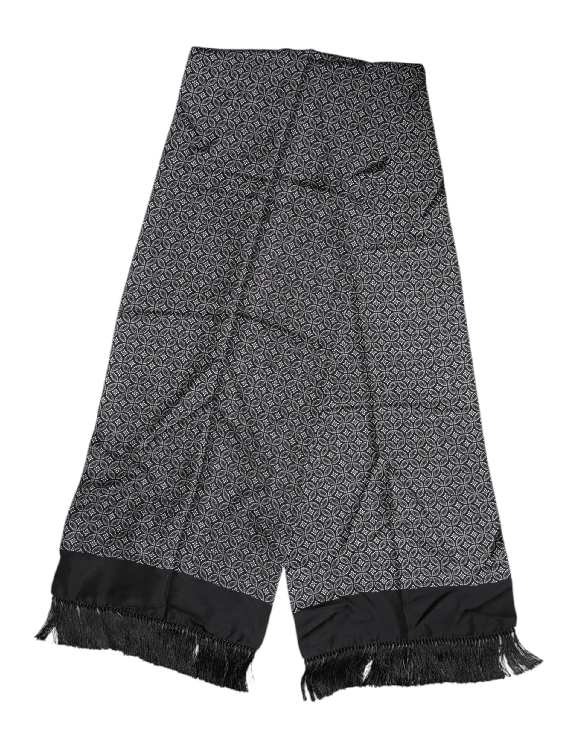 Dolce & Gabbana Black Patterned Fringes Men Foulard Scarf
