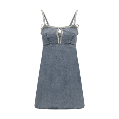 Self-Portrait Denim mini Dress with pearls
