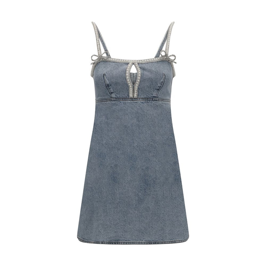 Self-Portrait Denim mini Dress with pearls
