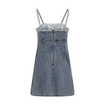 Self-Portrait Denim mini Dress with pearls