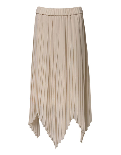 Peserico Beige Polyester Pleated A-line High Waist Midi Skirt