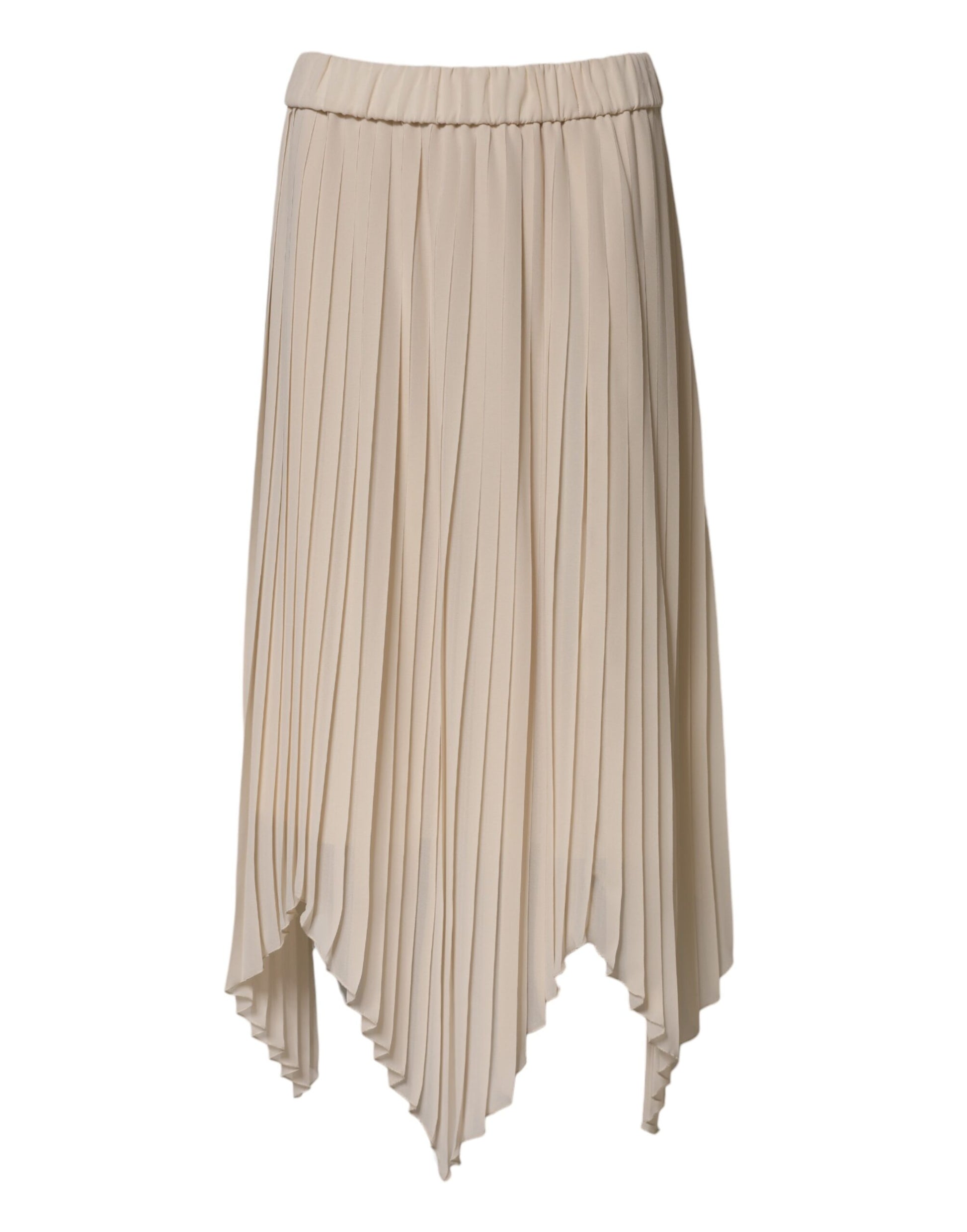 Peserico Beige Polyester Pleated A-line High Waist Midi Skirt