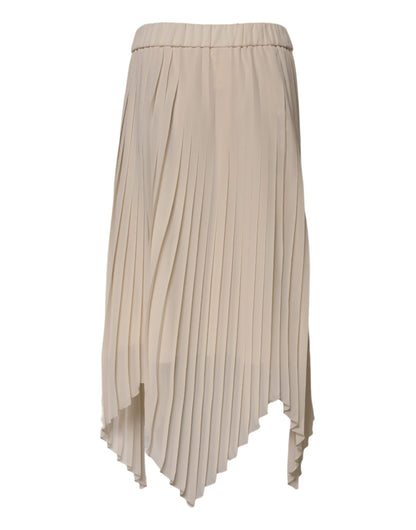 Peserico Beige Polyester Pleated A-line High Waist Midi Skirt