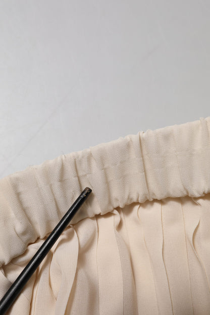 Peserico Beige Polyester Pleated A-line High Waist Midi Skirt