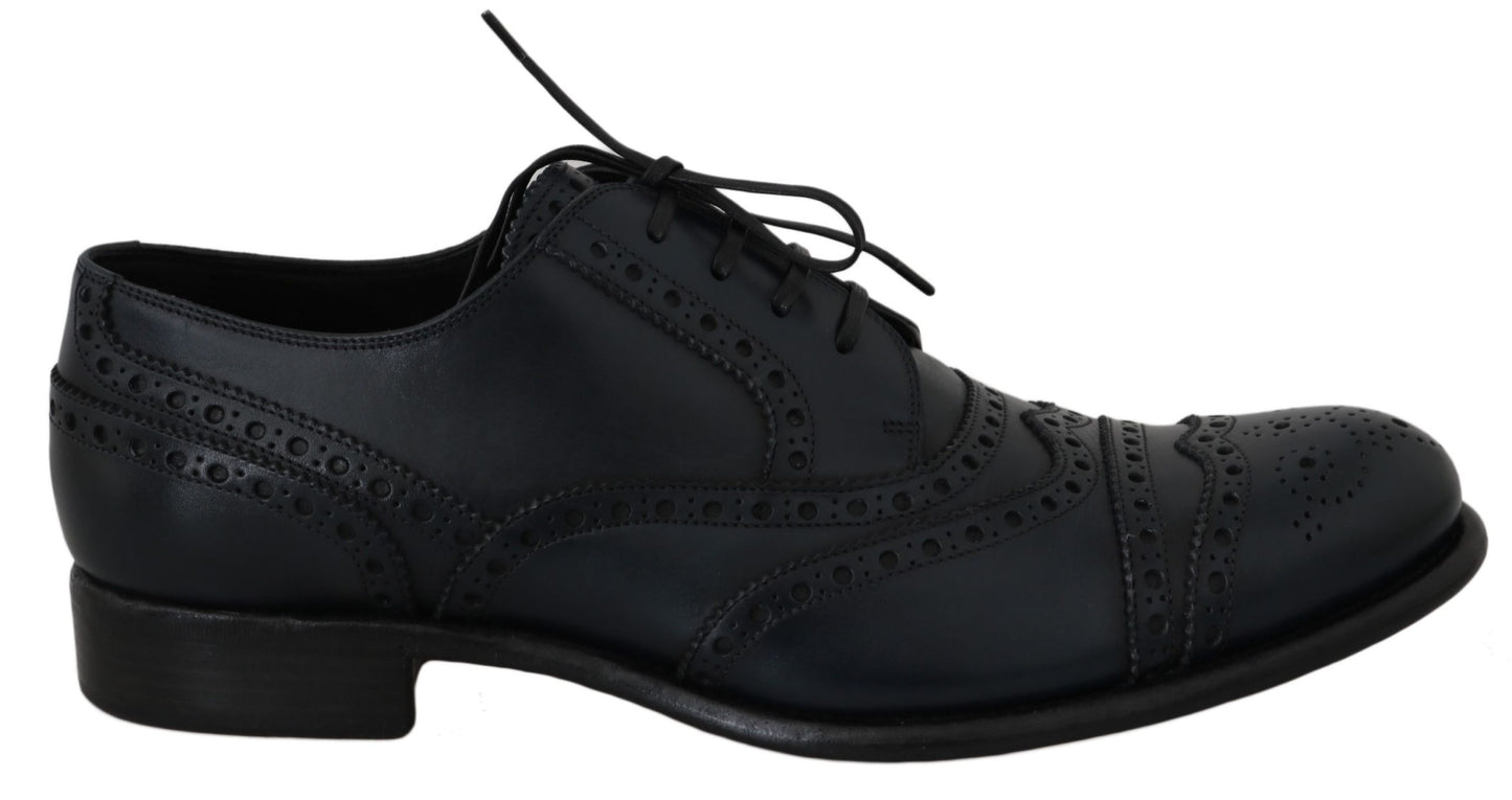 Dolce & Gabbana Elegant Blue Leather Wingtip Derby Shoes in Italy