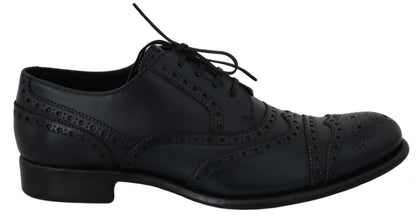 Dolce & Gabbana Elegant Blue Leather Wingtip Derby Shoes in Italy