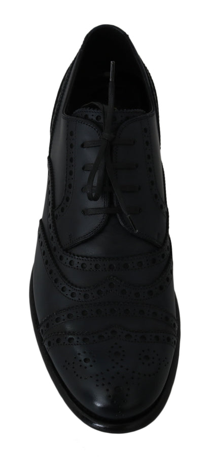 Italian-made blue leather wingtip derby shoes with unrivaled craftsmanship