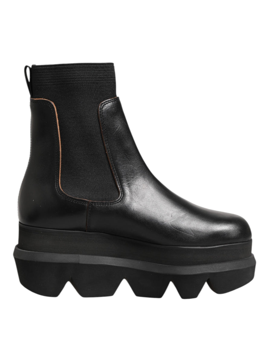 Sacai Black Chelsea Leather Pull On Women Ankle Boots Shoes