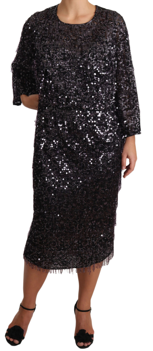 Sequined black Dolce & Gabbana midi dress with long sleeves