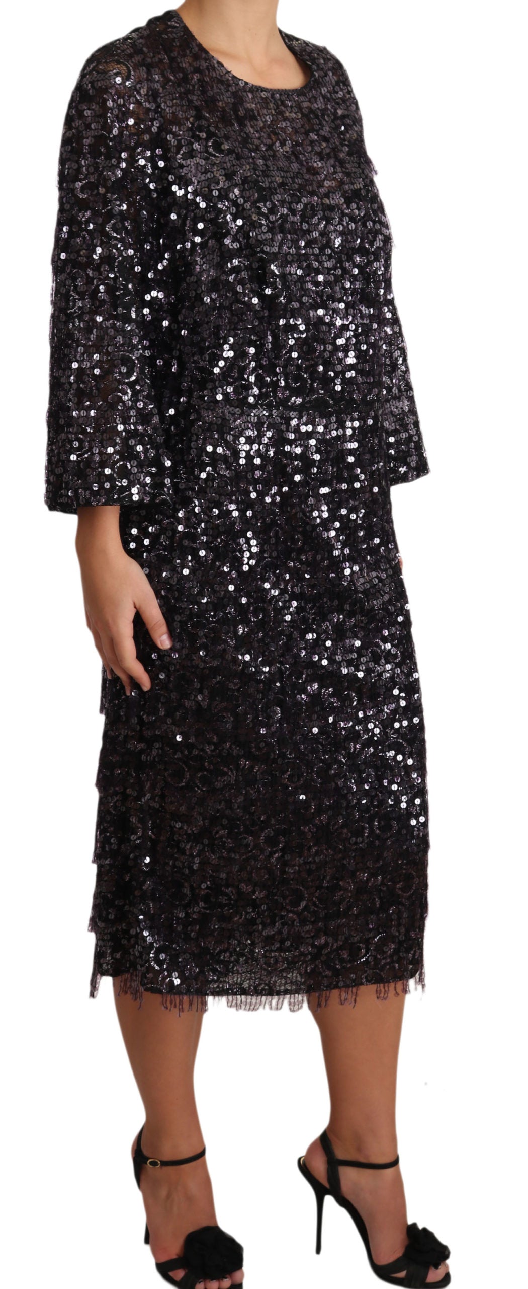 Sophisticated midi dress featuring a zipper closure and logo details