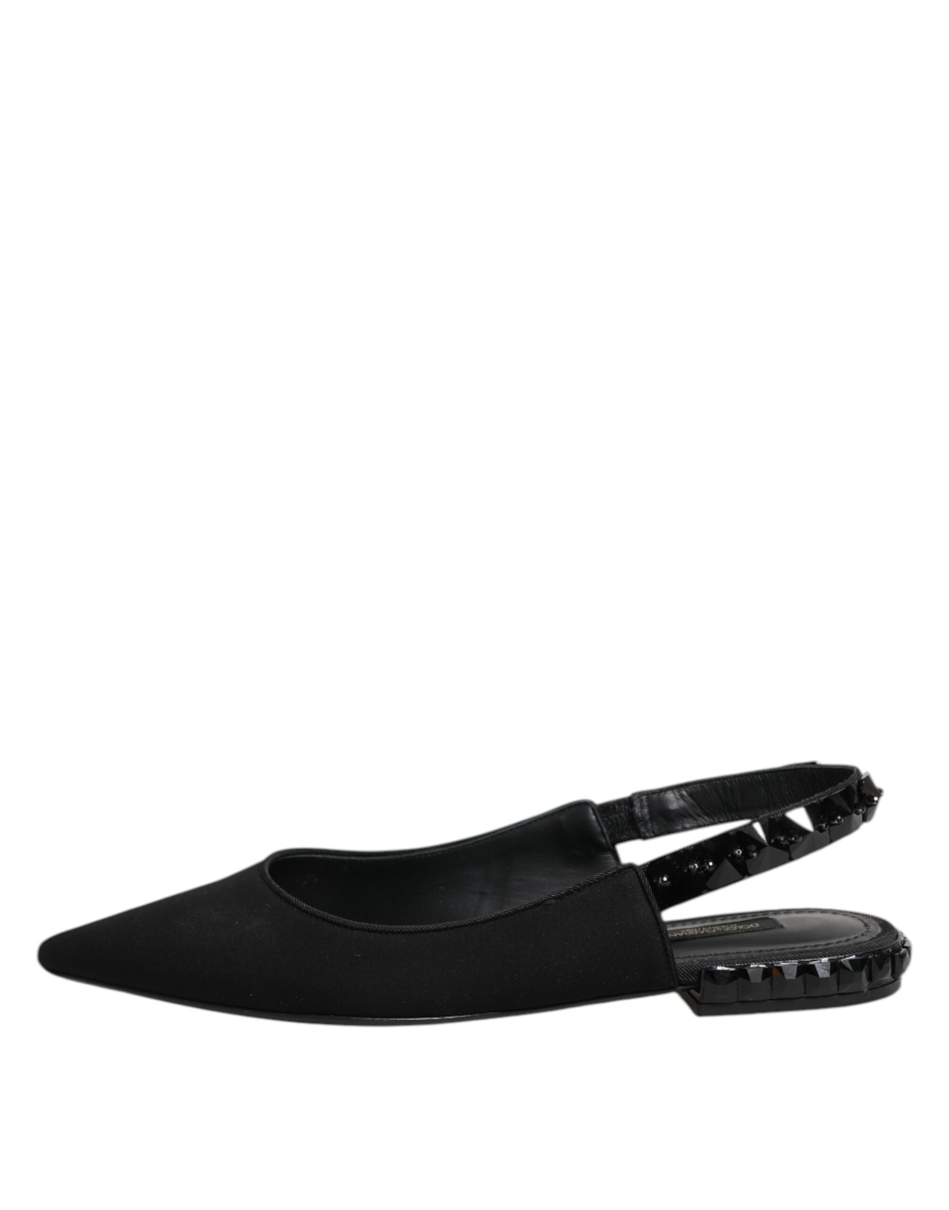 Dolce & Gabbana Black Crystal Charmeuse Slingback Shoes