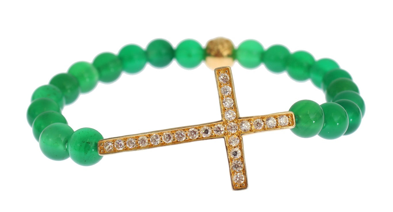 Opulent sheen gold-plated 925 Sterling Silver bracelet with CZ Diamond cross