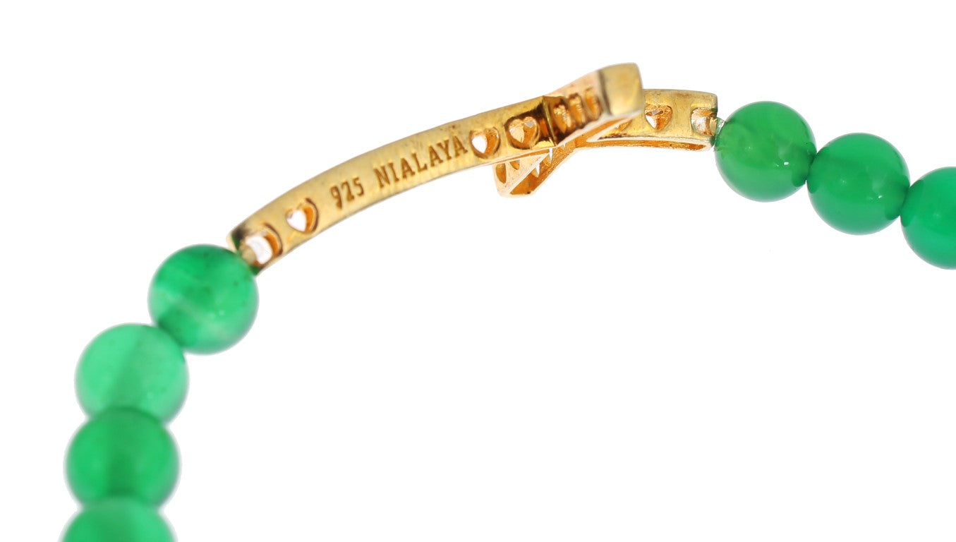 Luxurious Nialaya bracelet with green Jade beads and a CZ Diamond cross