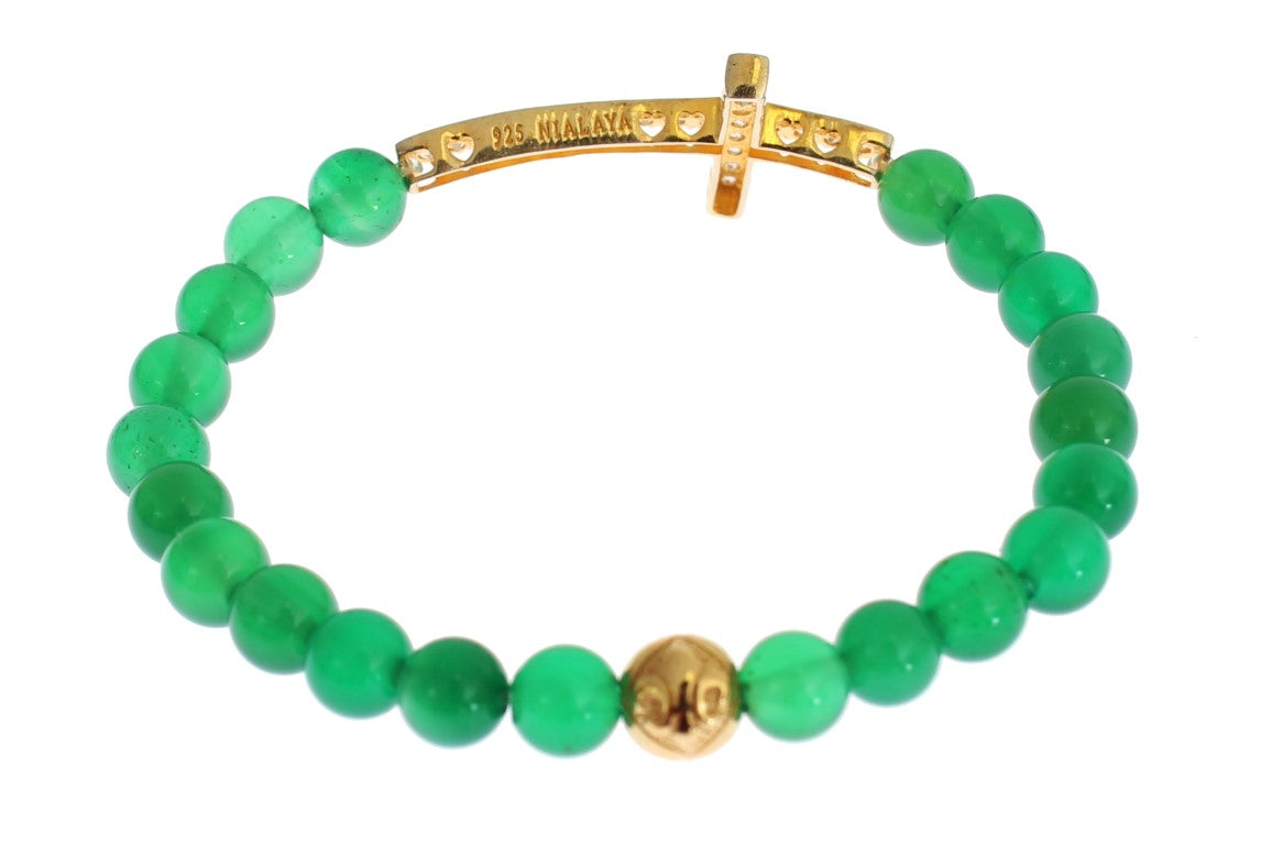 Elegant gold-plated 925 Sterling Silver bracelet with luscious green Jade beads
