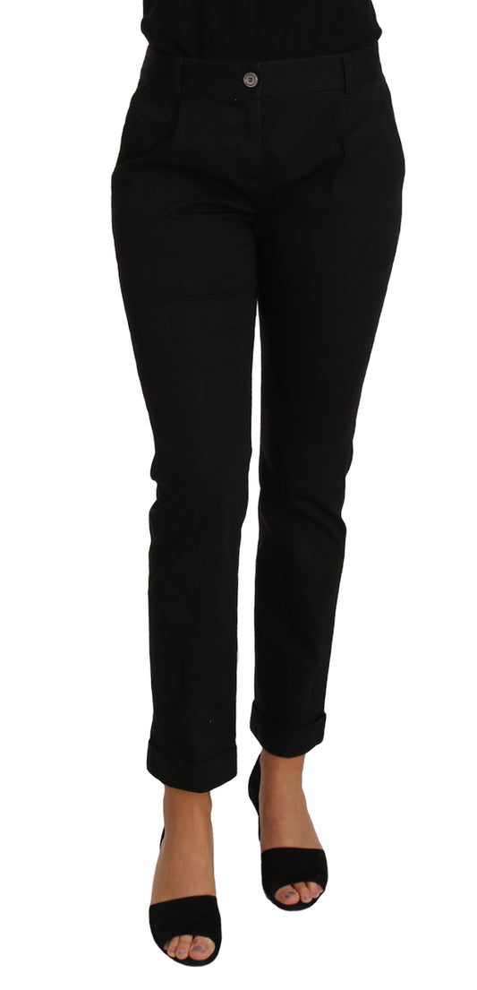 Dolce & Gabbana black cotton dress pants with logo details