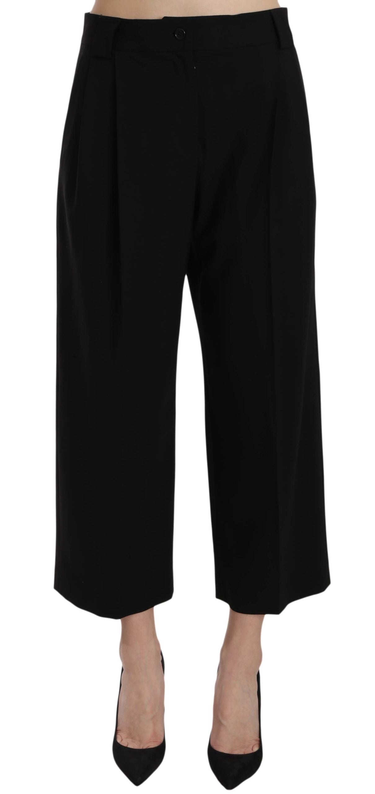 Exquisite black cotton blend trousers by Dolce & Gabbana, made in Italy
