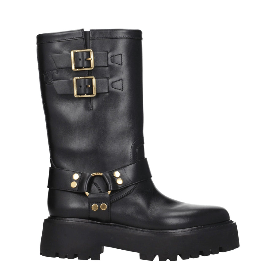 Celine Gold Leather Ankle Boots