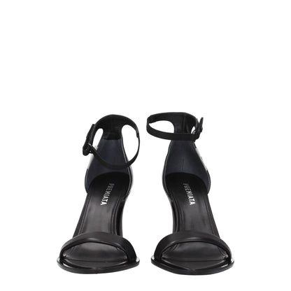 Premiata Black Leather Flat Sandals