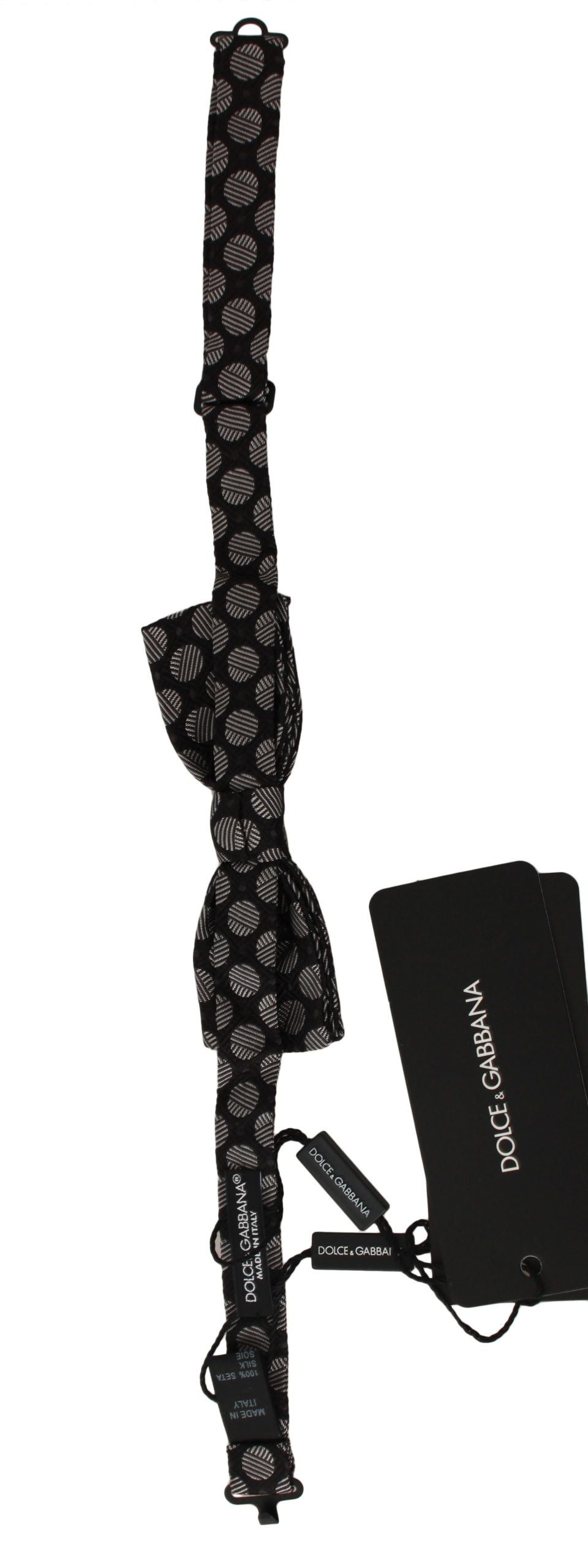  Elegant Italian-made Dolce & Gabbana silk bow tie in brown with polka dot pattern, adjustable strap