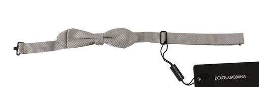 Dolce & Gabbana Elegant Silk Gray Bow Tie with adjustable length neck strap, made in Italy