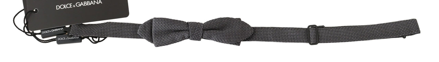 Exquisite gray silk Dolce & Gabbana bow tie with adjustable neck strap